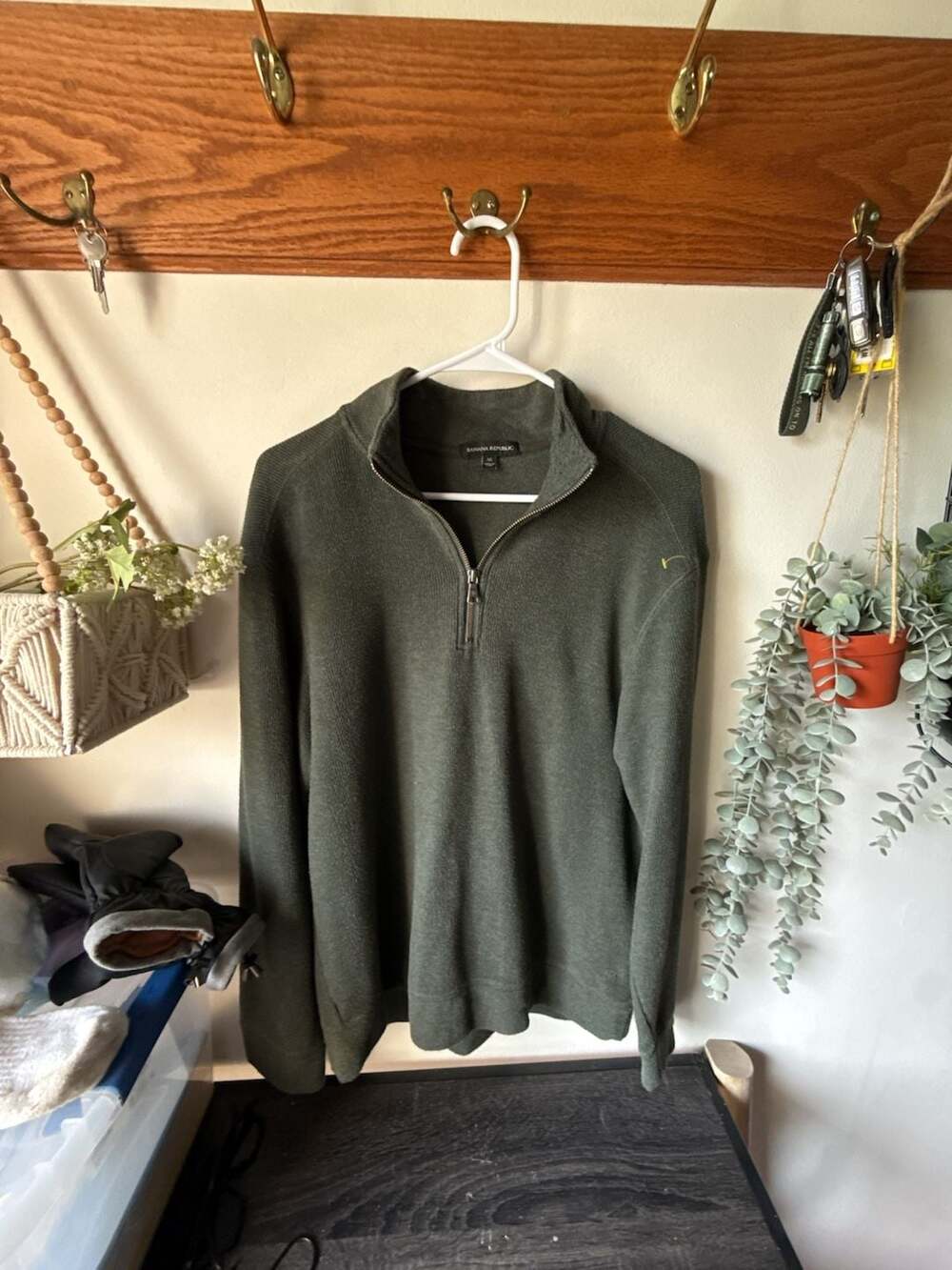 Banana Republic Half Zip Sweater Size M Green Pullover